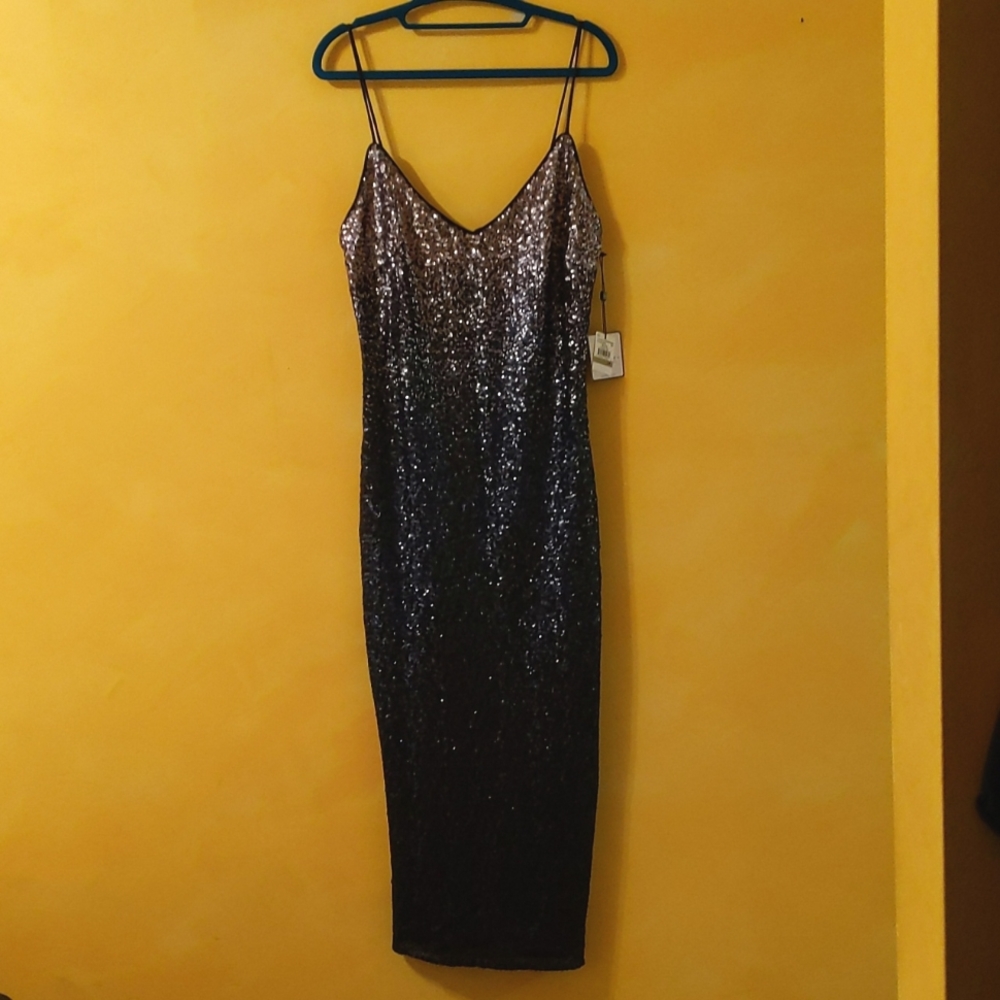 Laundry By Shelli Segal Black Sequin Midi Slip Dress